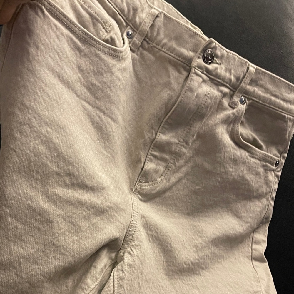 LOFT  High Waist Straight Crop Jeans Beige /Sand Size 28/6 NWT Raw Hem - Picture 3 of 16